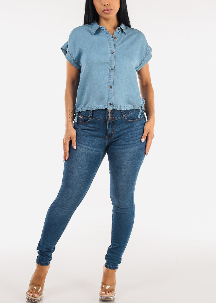 Denim Shirt w Adjustable Drawstring Hem