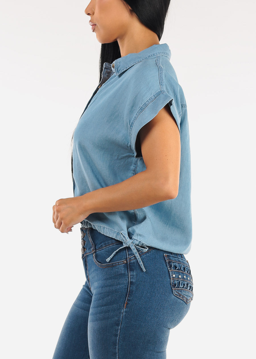 Denim Shirt w Adjustable Drawstring Hem