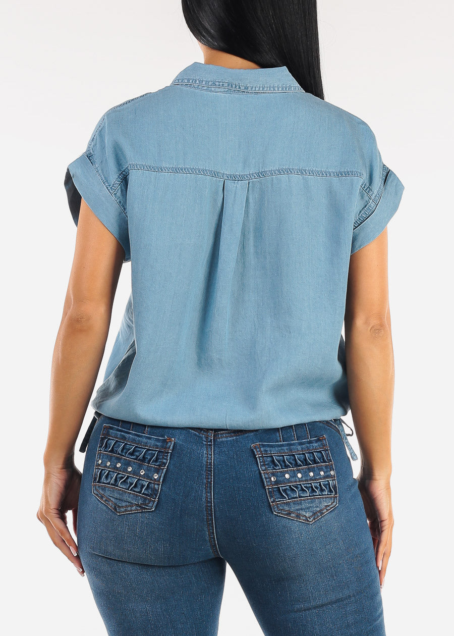 Denim Shirt w Adjustable Drawstring Hem