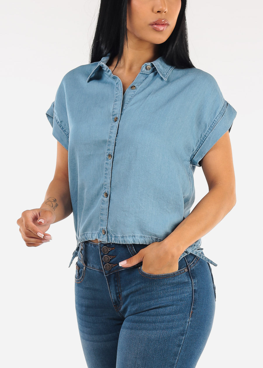 Denim Shirt w Adjustable Drawstring Hem