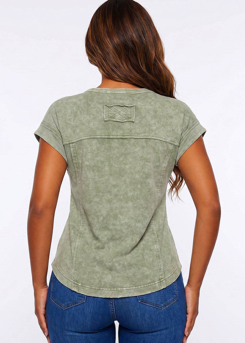 Henley Short Sleeve Mineral Wash Top Olive