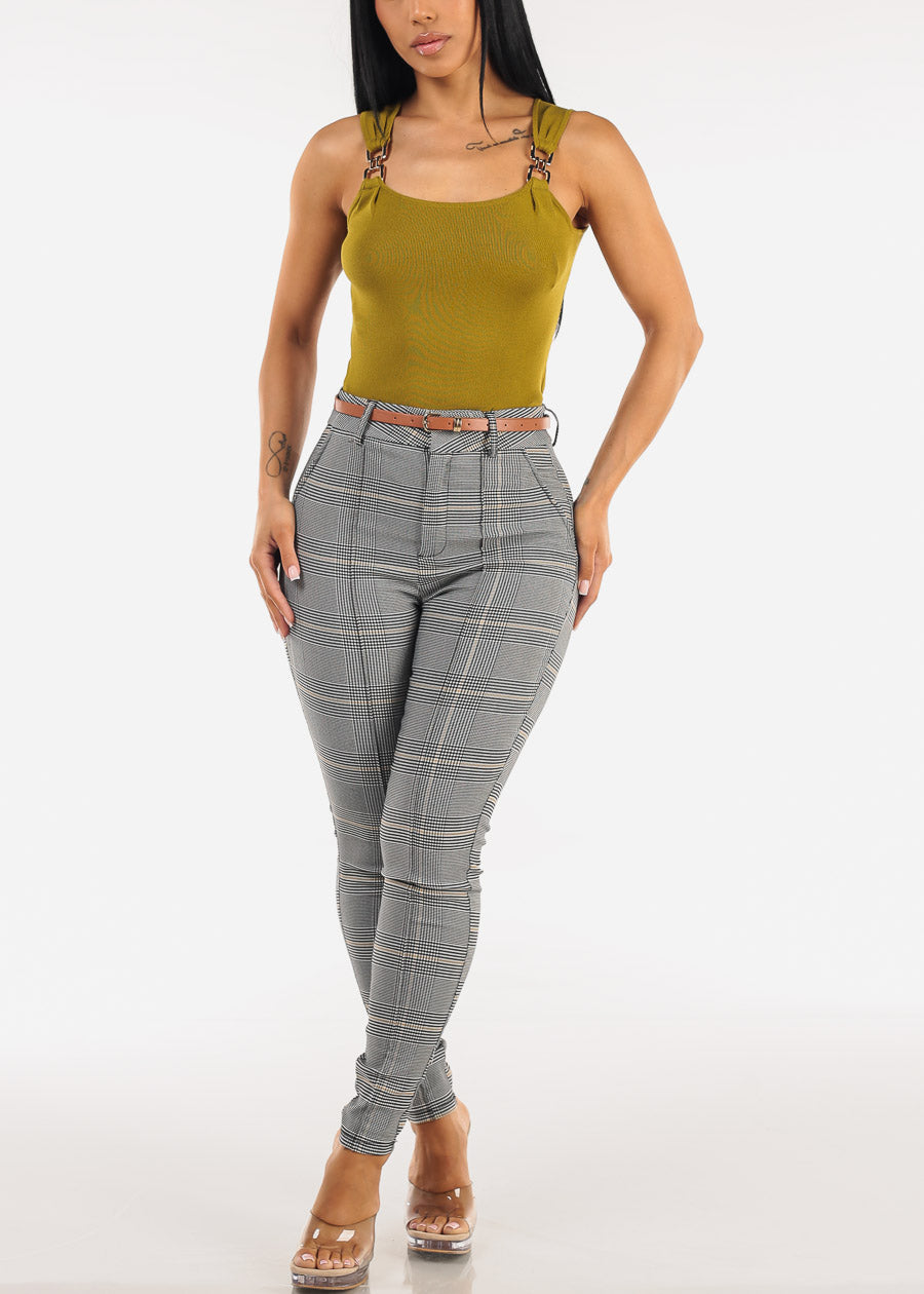 Square Neck Sleeveless Stretch Knit Top Olive