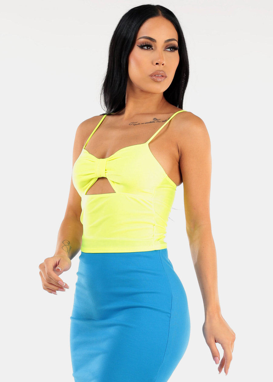 Sleeveless Cut Out Crop Top Neon Lime