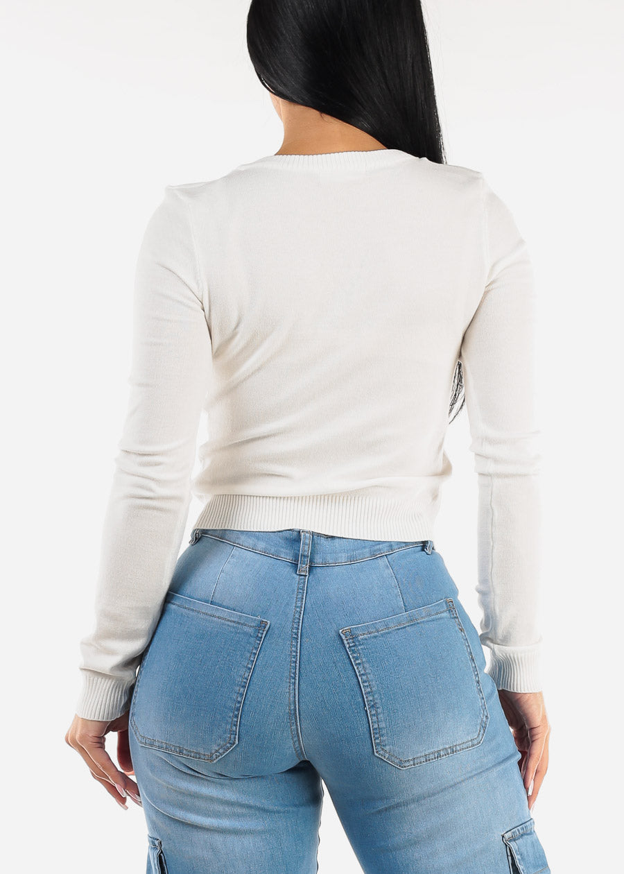 Long Sleeve White Vneck Sweater