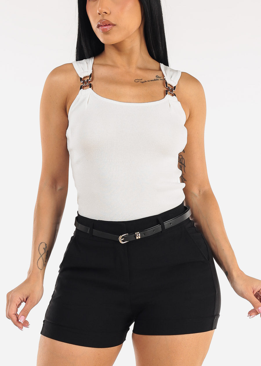 Square Neck Sleeveless Stretch Knit Top White