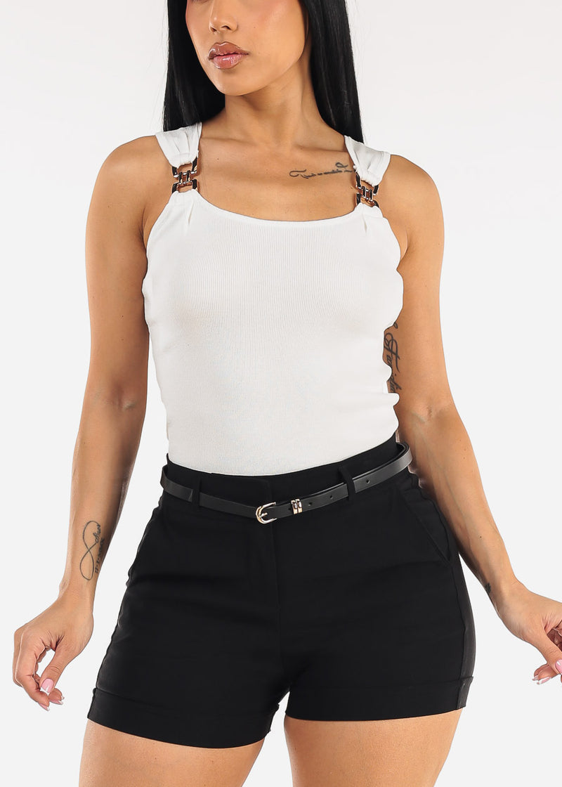 Square Neck Sleeveless Stretch Knit Top White