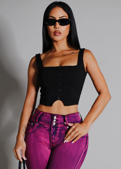 Sleeveless Square Neck Black Stretchy Crop Top