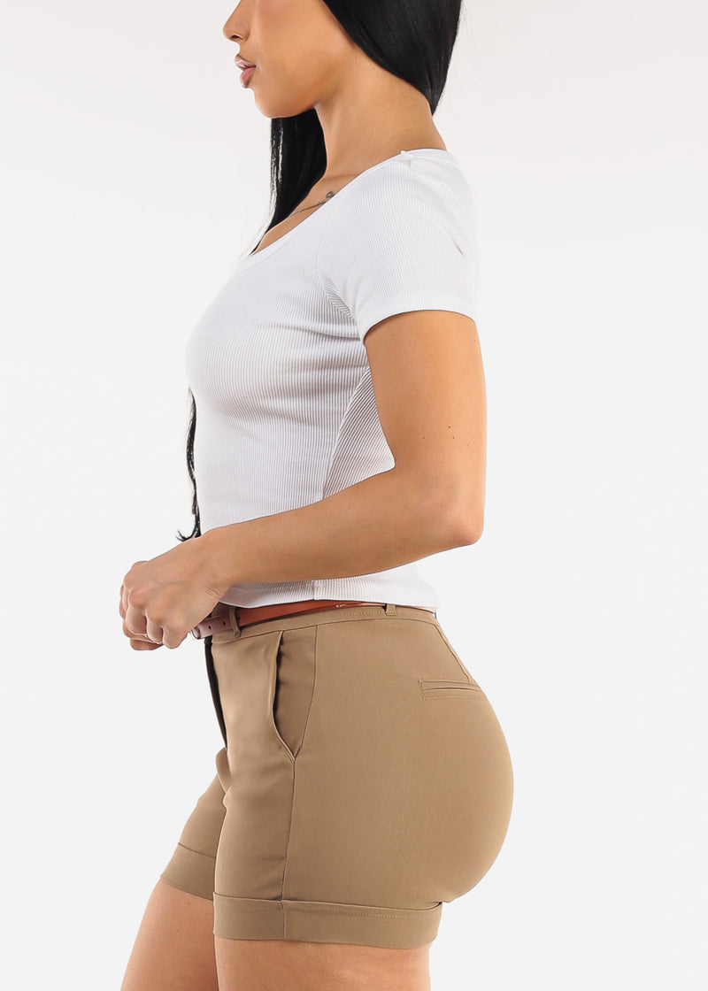 White Short Sleeve Round Neck Stretch Cotton Crop Top