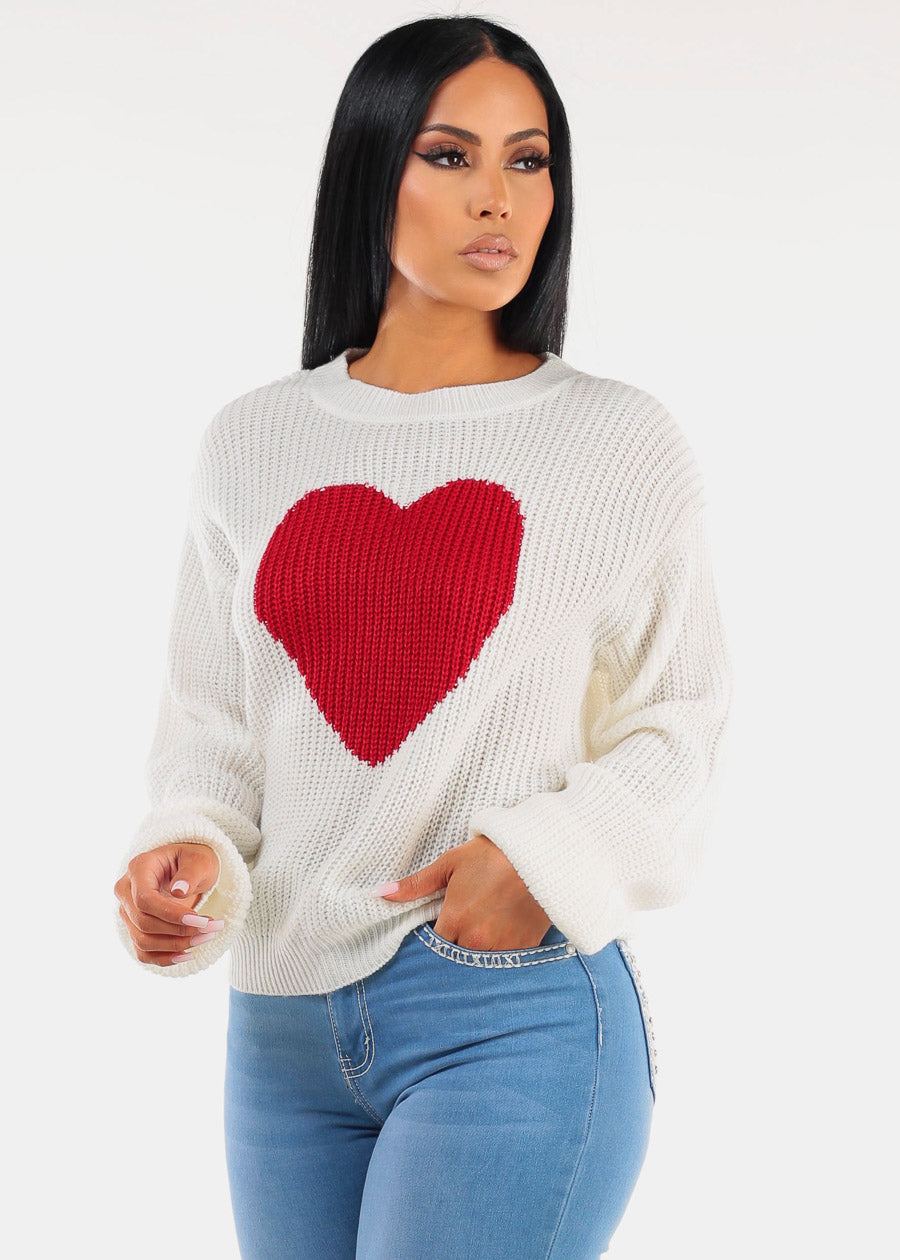 Long Sleeve Crewneck Knitted Sweater White 