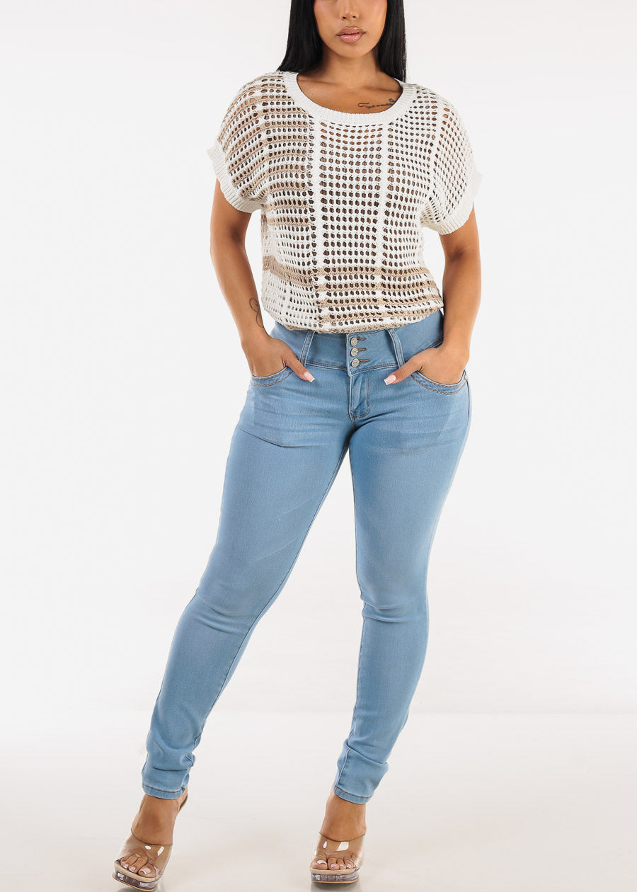 Stretchy Sleeveless Vneck Ribbed Top Taupe