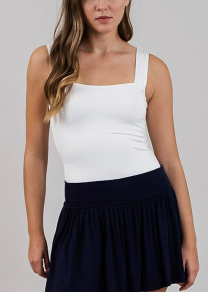 Sleeveless Square Neck Stretchy Top White