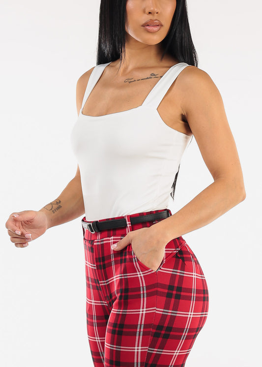 Sleeveless Square Neck Stretchy Top White