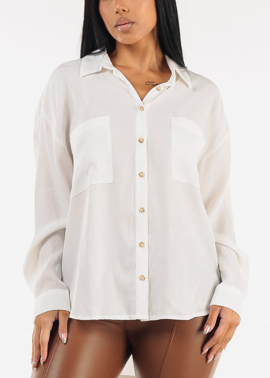 Oversized Long Sleeve Button Up White Blouse