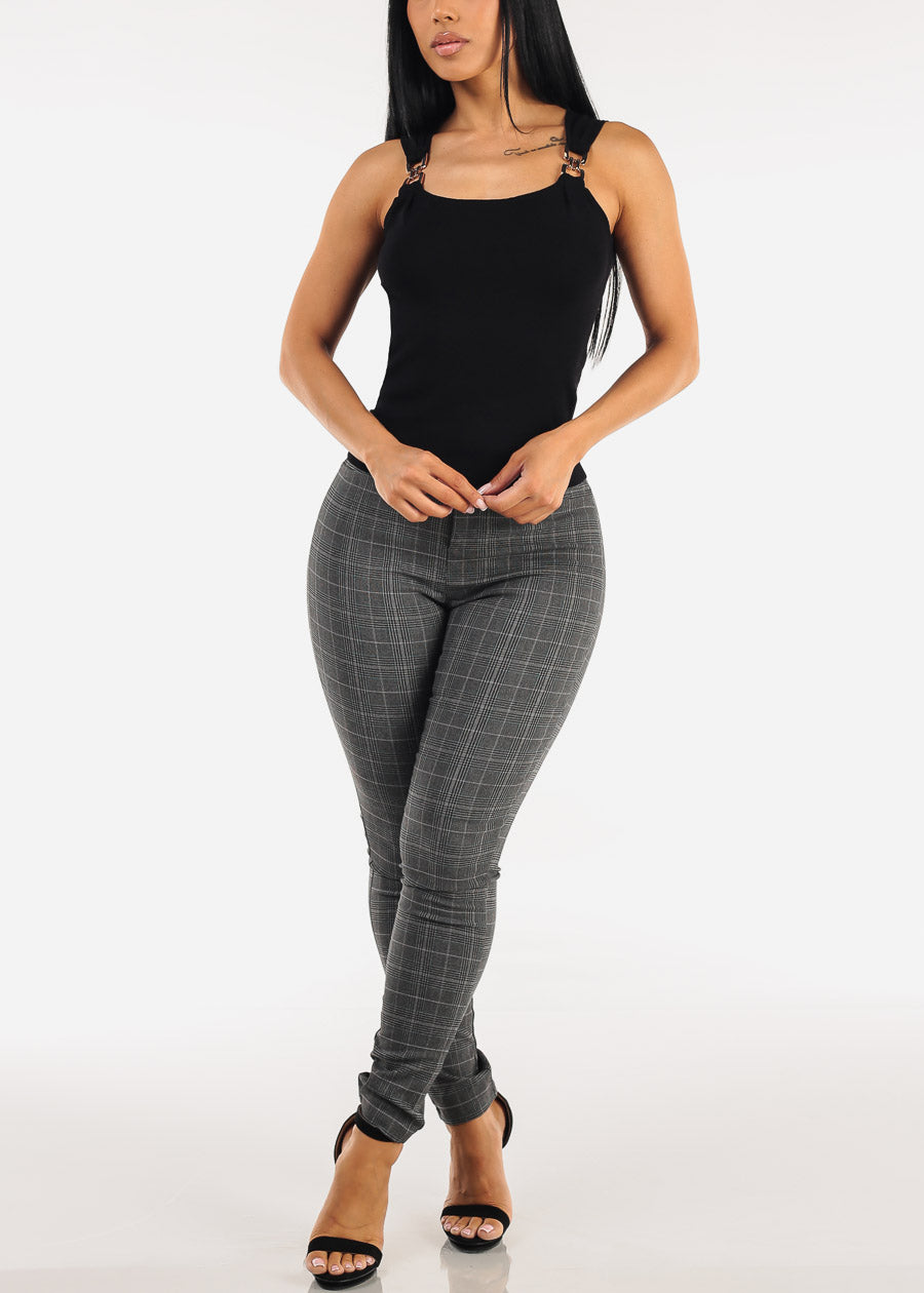 Square Neck Sleeveless Stretch Knit Top Black