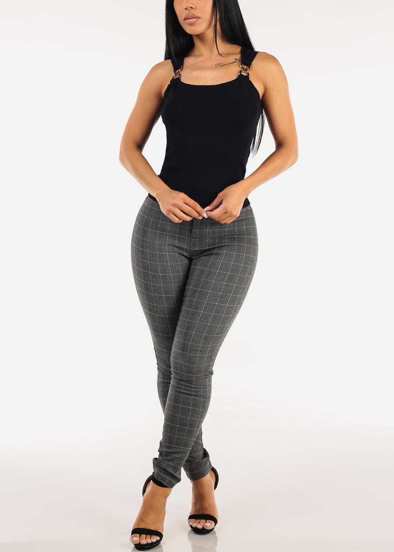 Square Neck Sleeveless Stretch Knit Top Black
