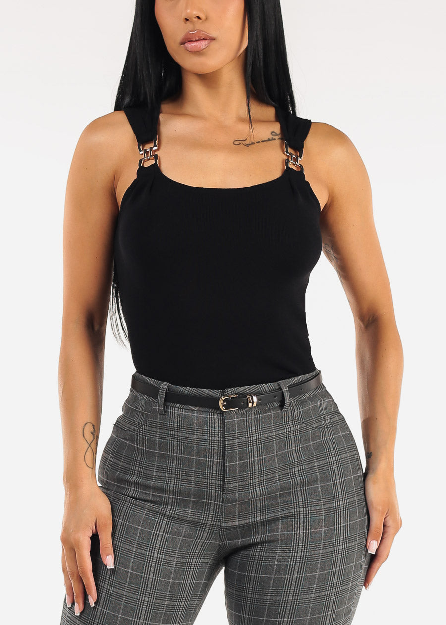 Square Neck Sleeveless Stretch Knit Top Black