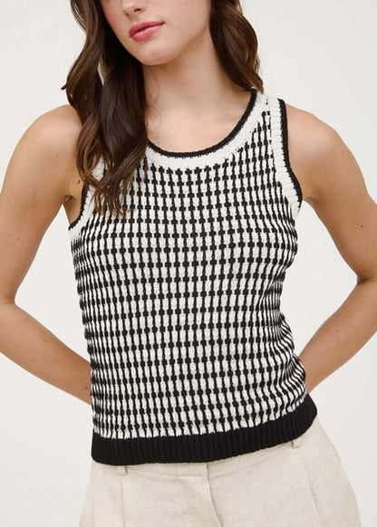 Sleeveless Printed Knit Sweater Vest Black & White