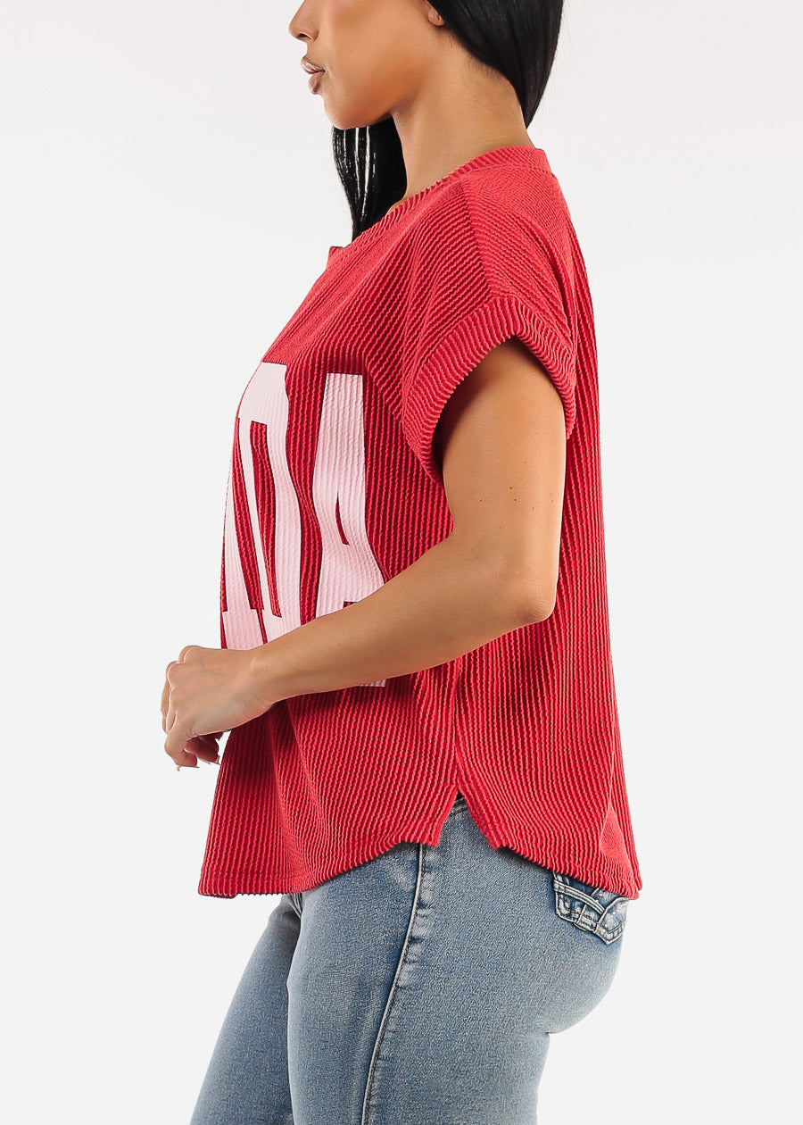 Short Sleeve Sweater Knit Graphic Tee Red "Florida"