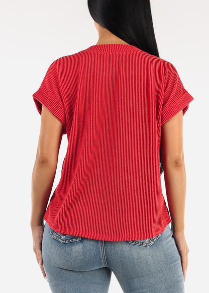 Short Sleeve Sweater Knit Graphic Tee Red "Florida"
