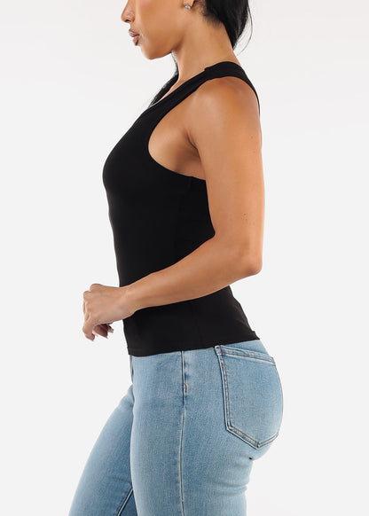 Black Round Neck Racerback Stretchy Top