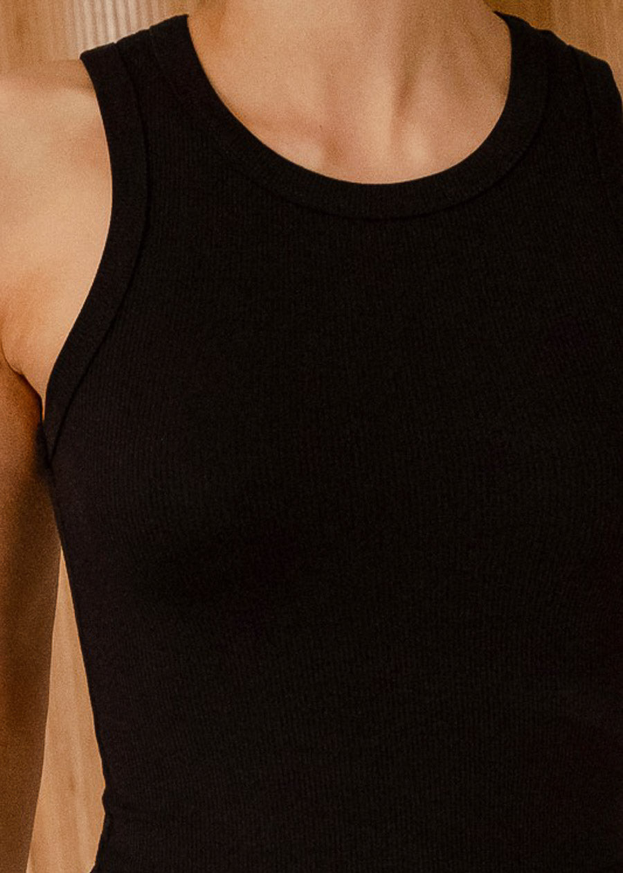 Black Round Neck Racerback Stretchy Top