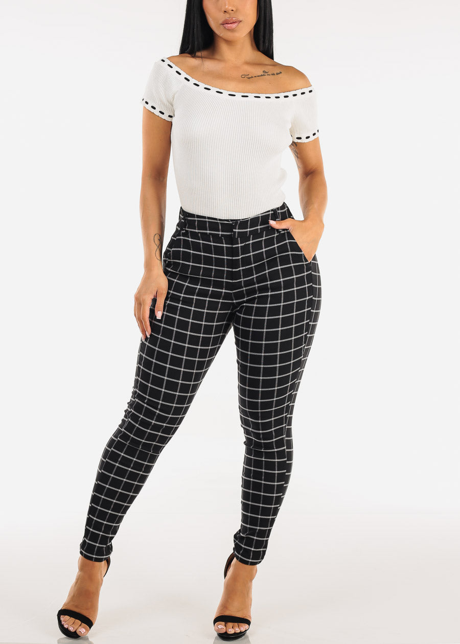 Stretch Off Shoulder Ribbed Top White