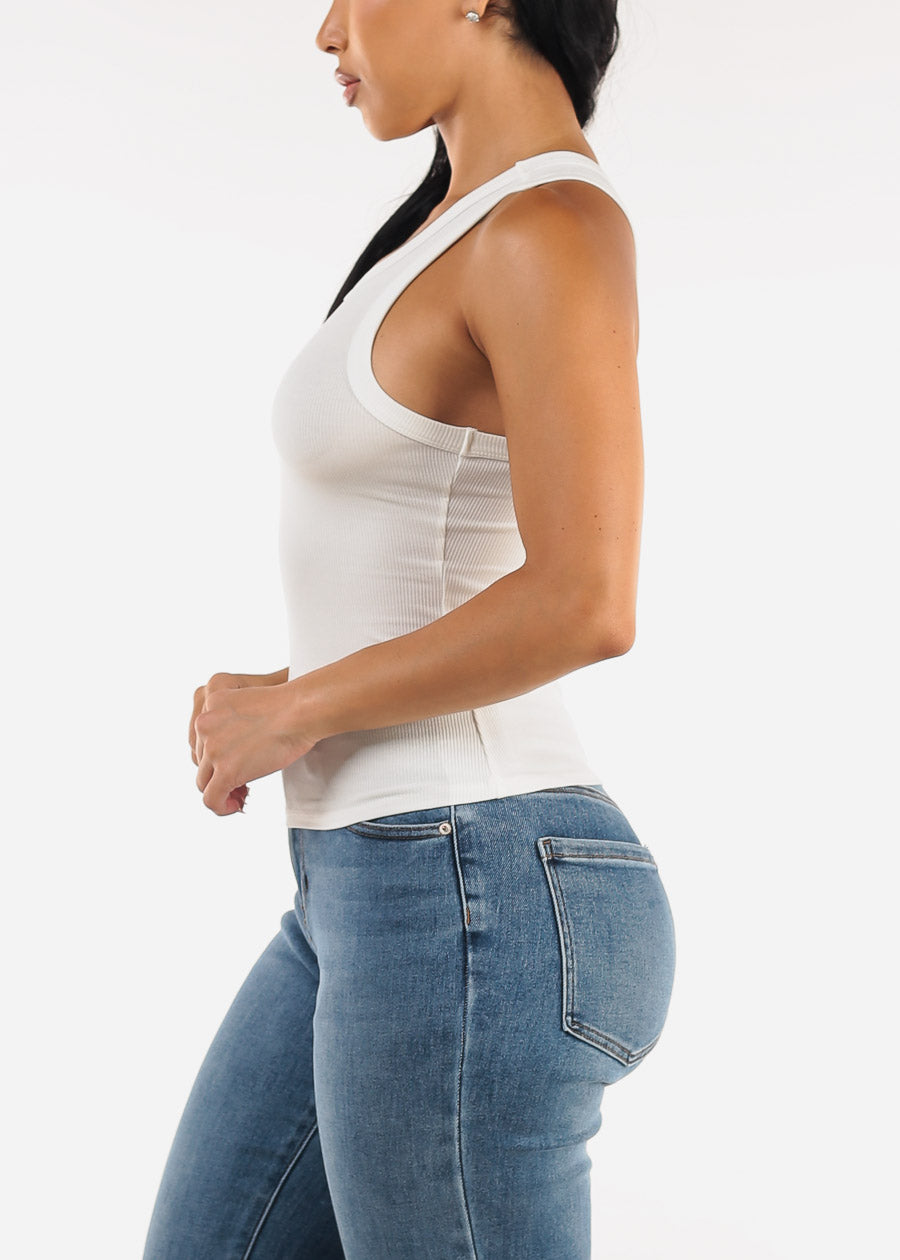 White Round Neck Racerback Stretchy Top