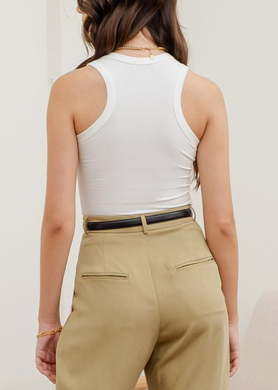 White Round Neck Racerback Stretchy Top