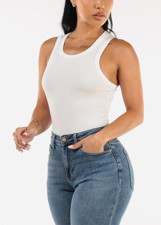 White Round Neck Racerback Stretchy Top