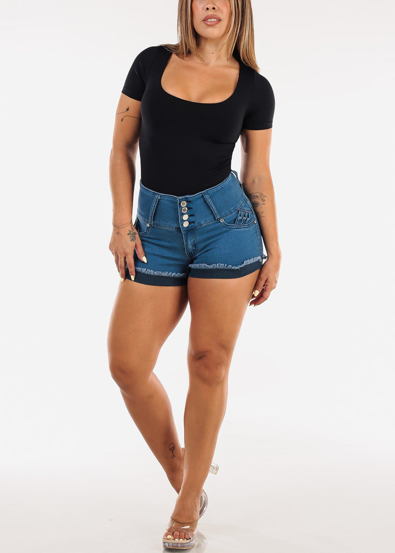 Short Sleeve Scoop Neck Stretch Bodysuit Black