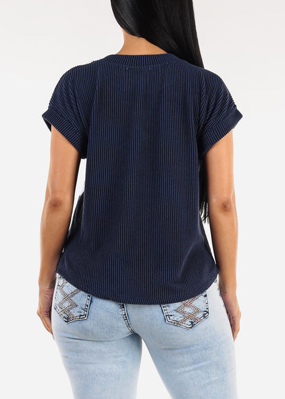 Short Sleeve Sweater Knit Graphic Tee Navy "Florida"