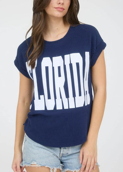 Short Sleeve Sweater Knit Graphic Tee Navy "Florida"