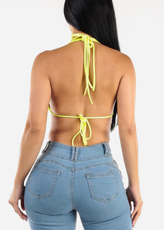 Open Tie Back Halter Crop Top Neon Lime