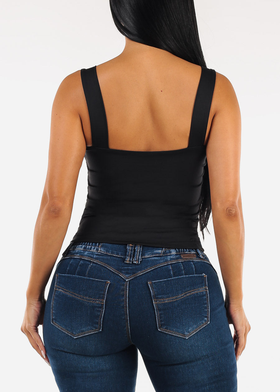Sleeveless Square Neck Stretchy Top Black