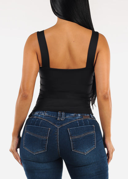Sleeveless Square Neck Stretchy Top Black