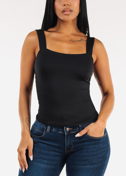 Sleeveless Square Neck Stretchy Top Black