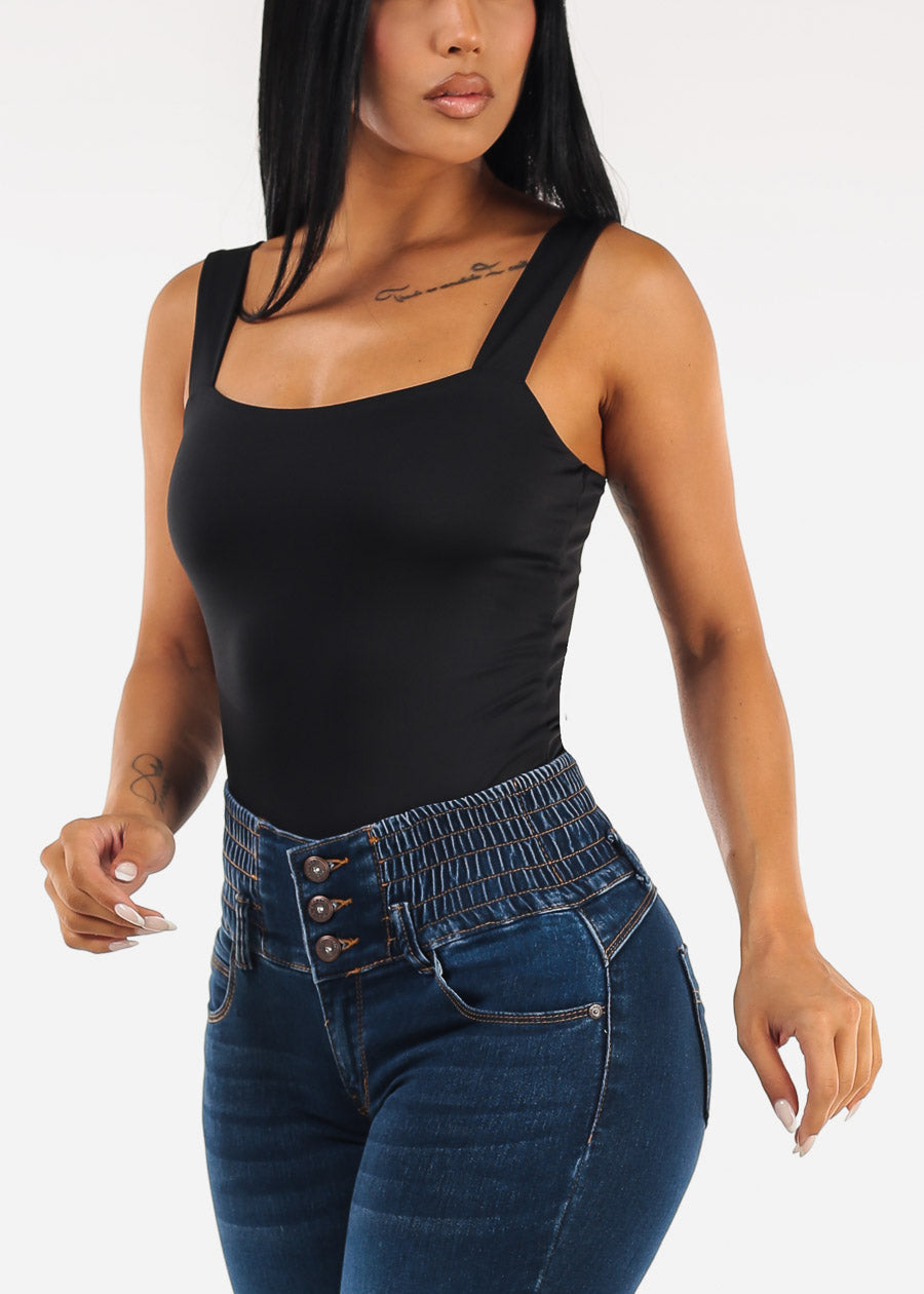 Sleeveless Square Neck Stretchy Top Black