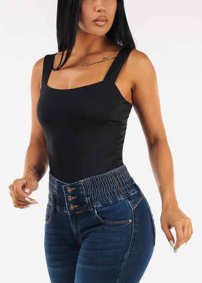 Sleeveless Square Neck Stretchy Top Black