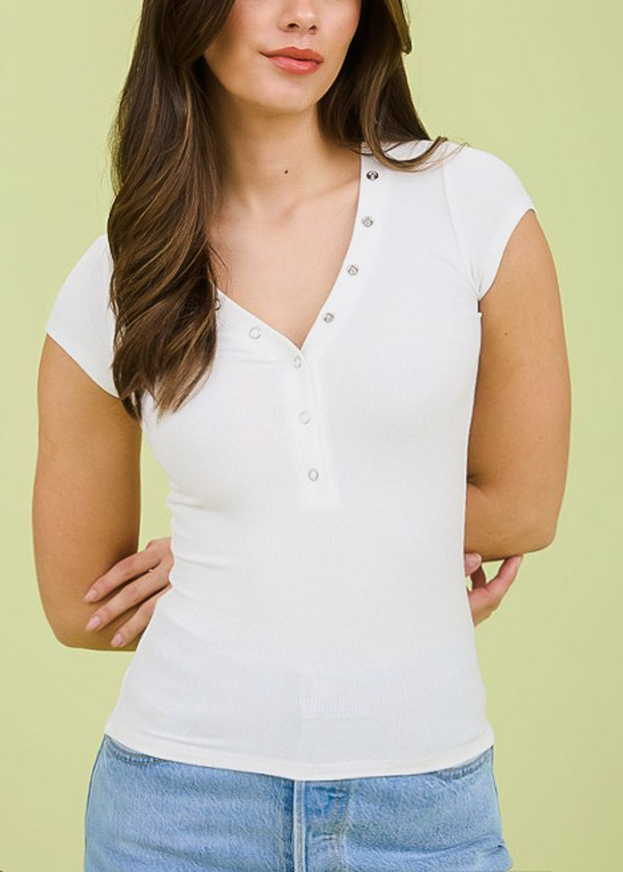Short Sleeve Stretchy Ribbed Top White