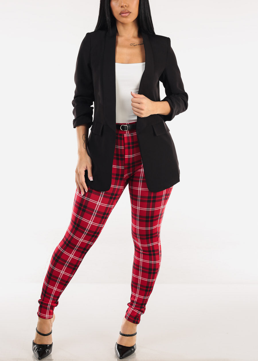 Quarter Sleeve Open Front Blazer Black