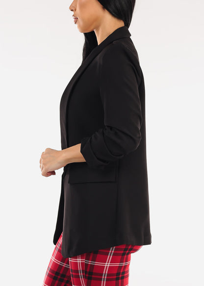Quarter Sleeve Open Front Blazer Black