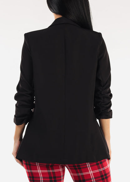 Quarter Sleeve Open Front Blazer Black