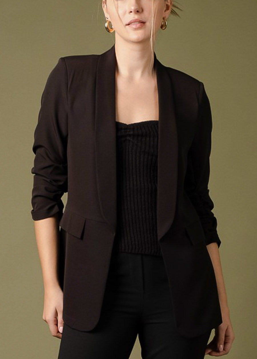 Quarter Sleeve Open Front Blazer Black