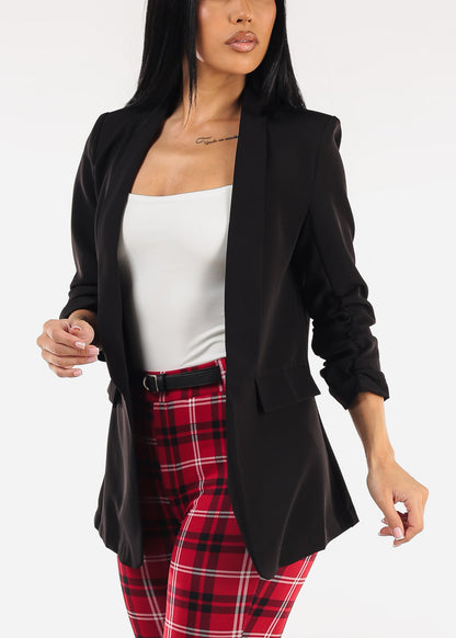 Quarter Sleeve Open Front Blazer Black