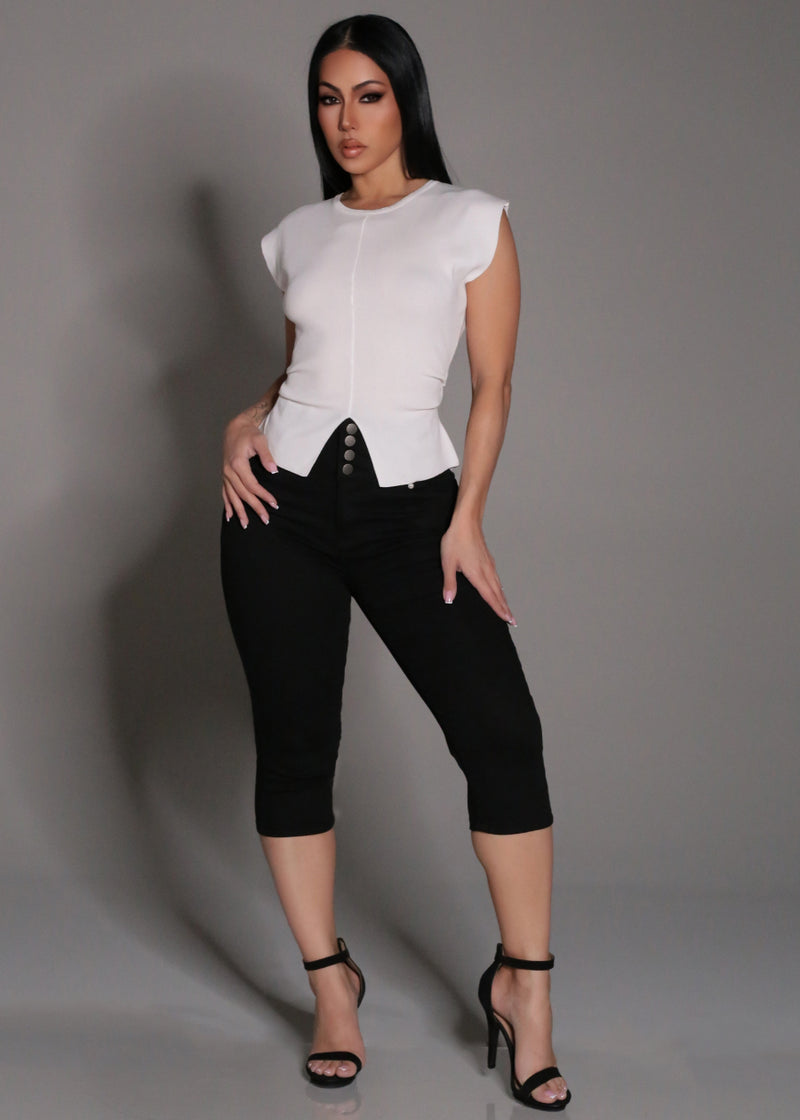 Stretch Sleeveless Round Neck Sweater Top Off White
