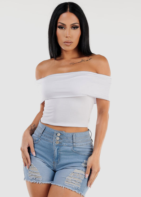 Off Shoulder White Crop Top