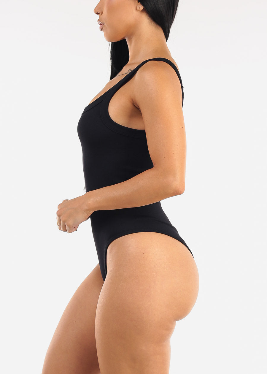 Sleeveless Ribbed Scoop Neck Cami Bodysuit Black