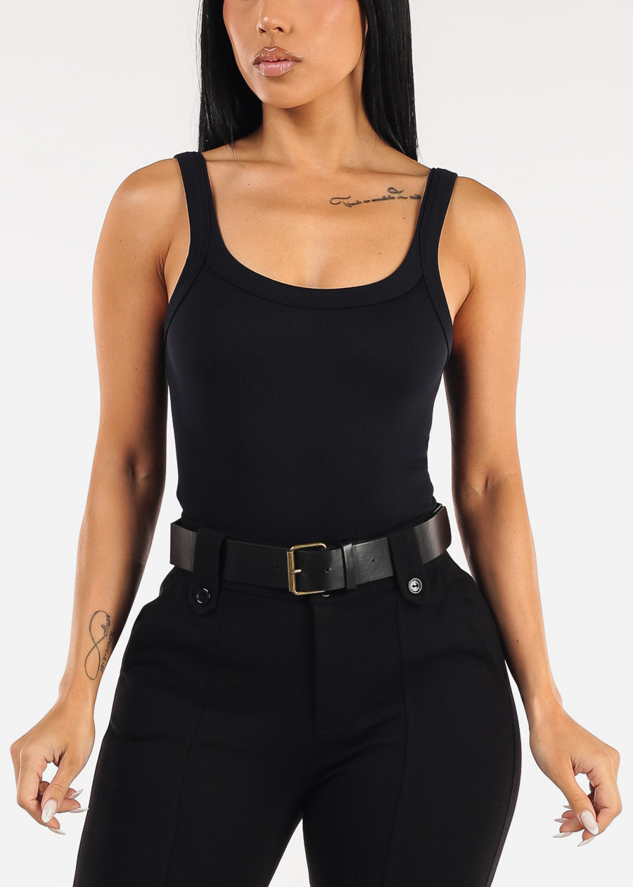 Sleeveless Ribbed Scoop Neck Cami Bodysuit Black