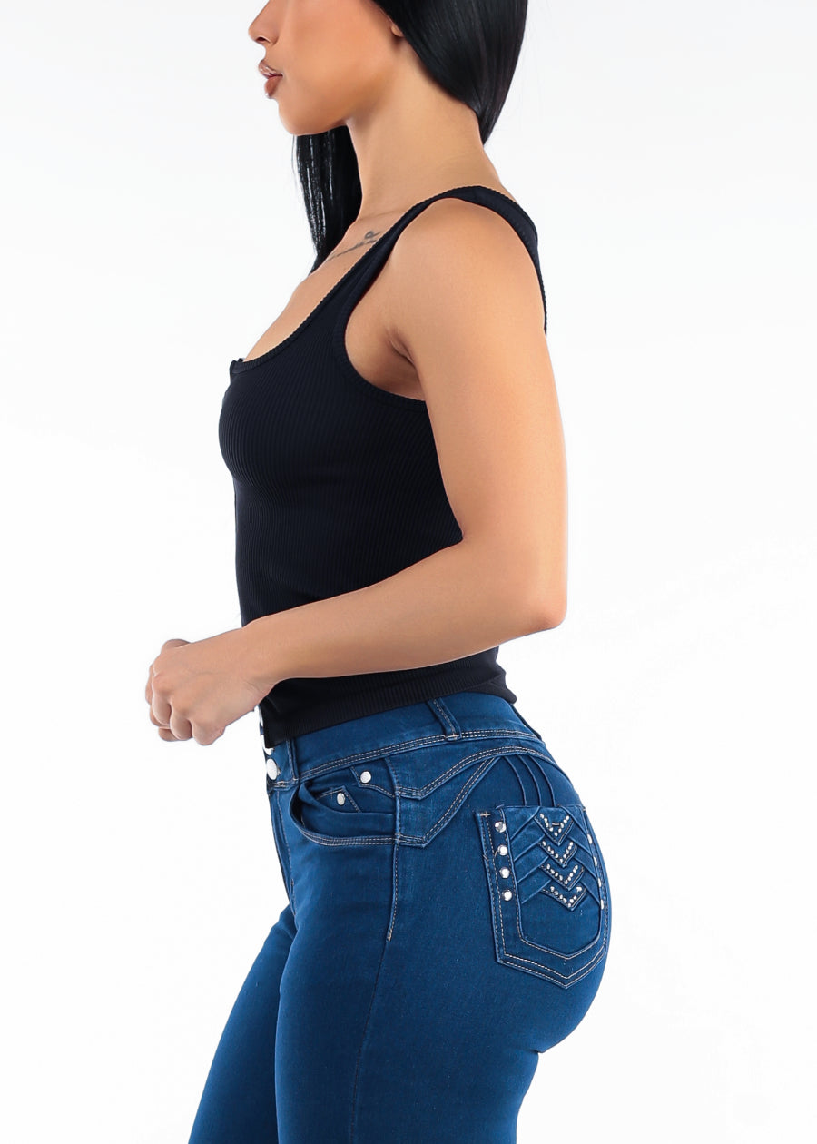 Sleeveless Zip Up Stretch Ribbed Top Black