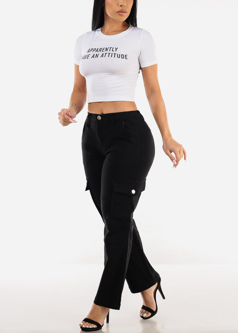 Short Sleeve White Graphic Crop Top "Apparently"